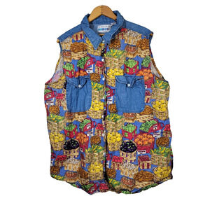 Vintage Christopher & Banks Vest Womens 20 Denim Fall Pumpkin Teacher Food Shirt